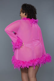 Be Wicked - Lux - Robe met Veren - Hot Pink - One Size-laced-up.nl