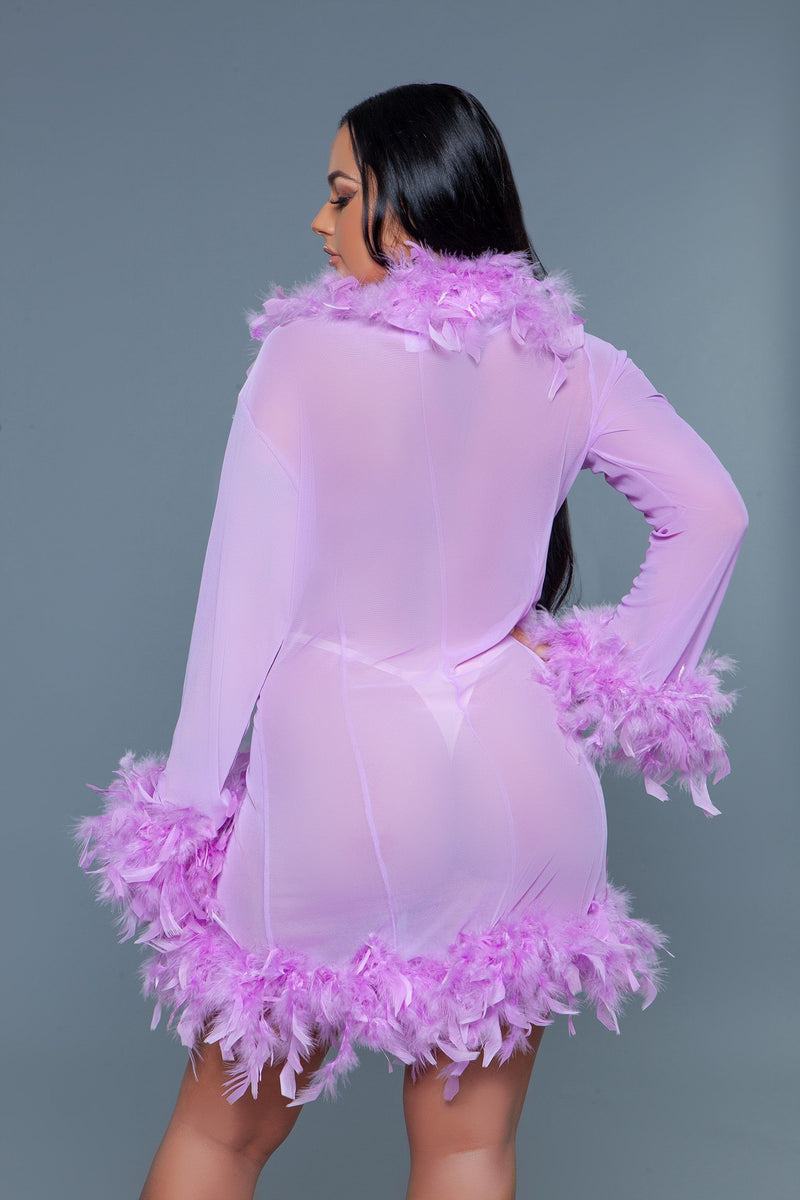 Be Wicked - Lux - Robe met Veren - Lavendel - One Size-laced-up.nl