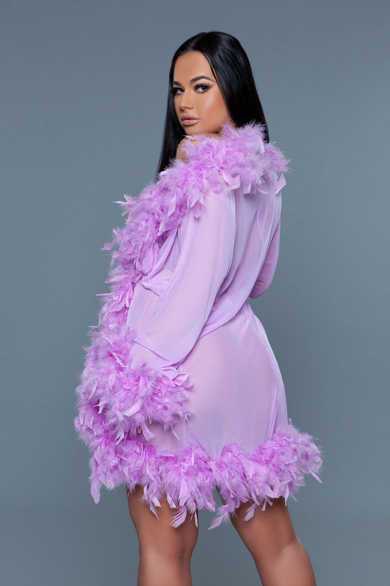 Be Wicked - Lux - Robe met Veren - Lavendel - One Size-laced-up.nl