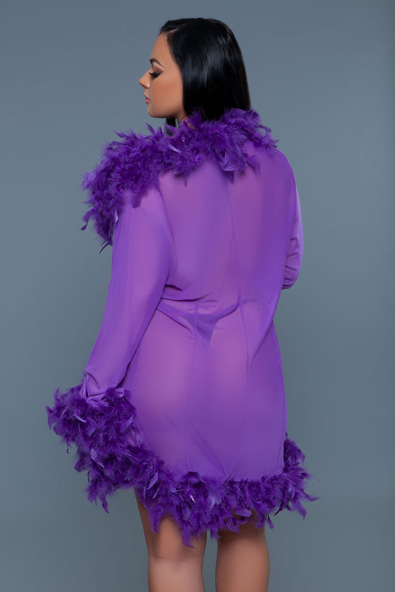 Be Wicked - Lux - Robe met Veren - Paars - One Size-laced-up.nl