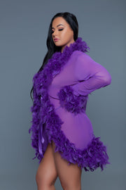 Be Wicked - Lux - Robe met Veren - Paars - One Size-laced-up.nl