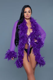 Be Wicked - Lux - Robe met Veren - Paars - One Size-laced-up.nl