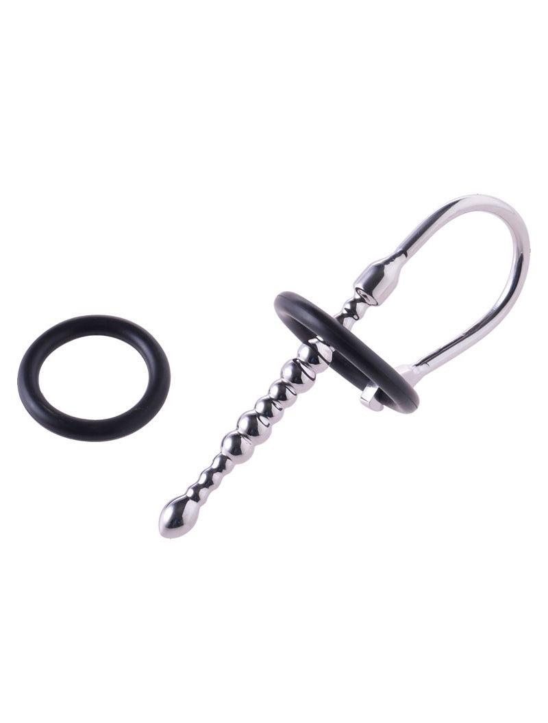 Black Label - Beaded - Ribbed Urethral Stretcher with Silicone Glans Rings-Laced-up.nl