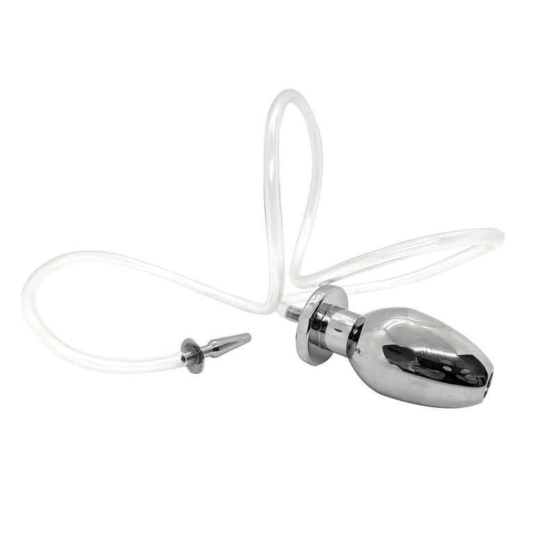 Black Label - Fire Hose - Holle Penisplug met Slang en Holle Buttplug - RVS - Zilver-Laced-up.nl