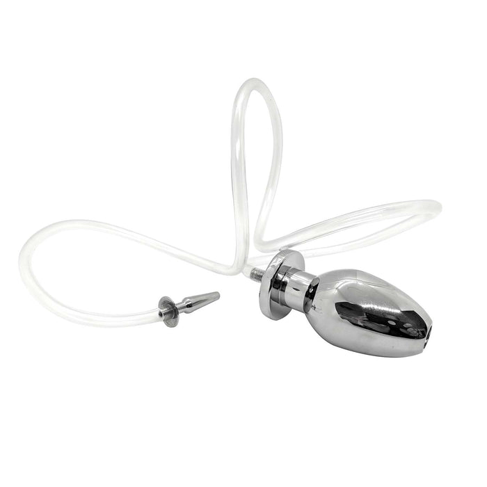 Black Label - Fire Hose - Holle Penisplug met Slang en Holle Buttplug - RVS - Zilver-Laced-up.nl