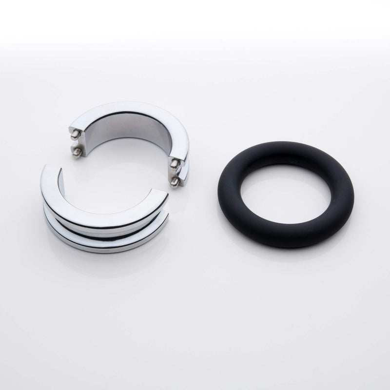 Black Label - Fusion Ring - Cockring van Metaal met Siliconen - Small - Ø 35 x 7 x 15 mm-Laced-up.nl