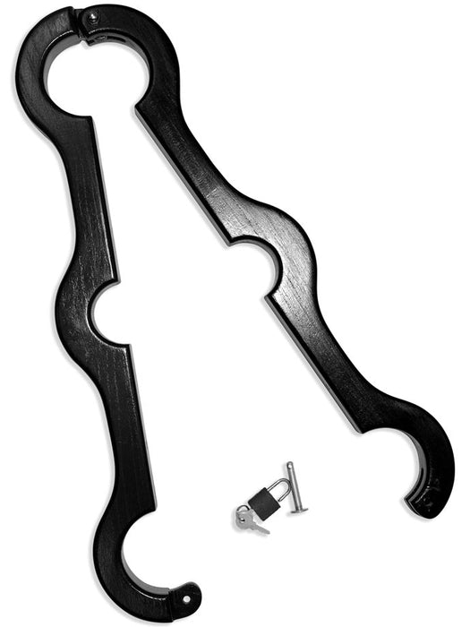 Black Label - Houten Schandpaal Genitale handboeien-Laced-up.nl