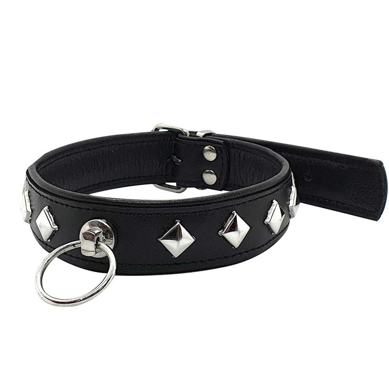 Black Label - Lederen O-Ring Collar met Studs - Zwart-laced-up.nl