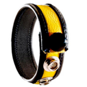 Black Label - Lederen Cockring - 3 Drukknopen - Zwart/Geel-Laced-up.nl