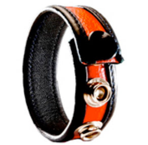 Black Label - Lederen Cockring - 3 Drukknopen - Zwart/Rood-Laced-up.nl