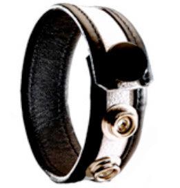 Black Label - Lederen Cockring - 3 Drukknopen - Zwart/Wit-Laced-up.nl