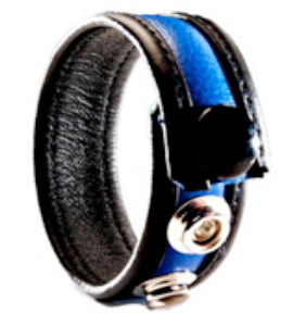 Black Label - Leren Cockring - 3 Drukknopen - Zwart/Blauw-Laced-up.nl