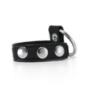 Black Label - Leren Cockstrap met Metalen Penisring - Zwart-Laced-up.nl