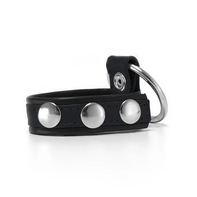 Black Label - Leren Cockstrap met Metalen Penisring - Zwart-Laced-up.nl