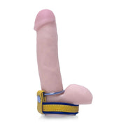 Black Label - Leren Cockstrap met Metalen Penisring - Zwart/Geel-Laced-up.nl