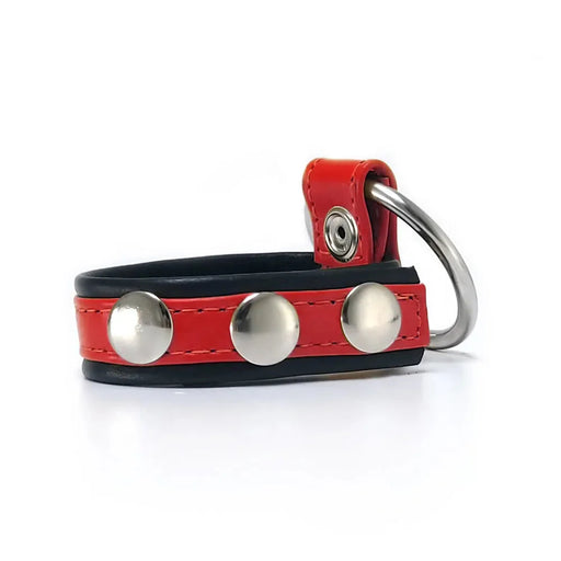 Black Label - Leren Cockstrap met Metalen Penisring - Zwart/Rood-Laced-up.nl