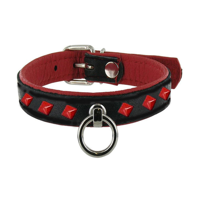 Black Label - Lederhalsband mit roten Nieten - Schwarz - Laced-up.nl