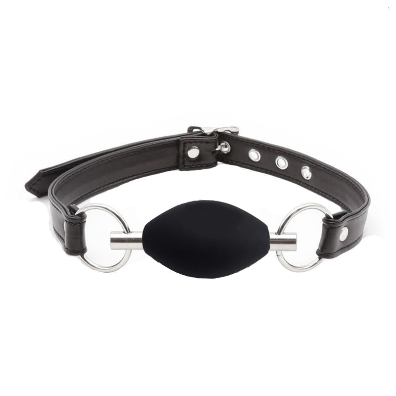 Black Label - Ovalen Ball Gag - Zwart/Zilver-Erotiekvoordeel.nl