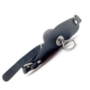 Black Label - Siliconen Ball Gag met Lederen Band en O-ring aan voorkant - Zwart-Laced-up.nl