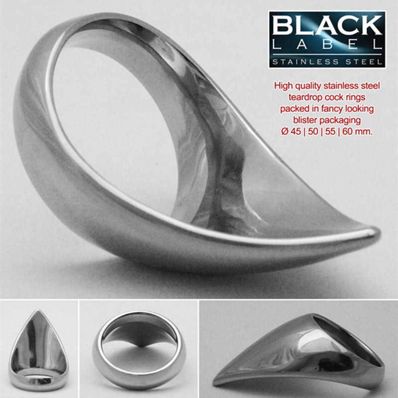 Black Label - Teardrop Cockring - Stimuleert de Prostaat - RVS - Zilver-Laced-up.nl