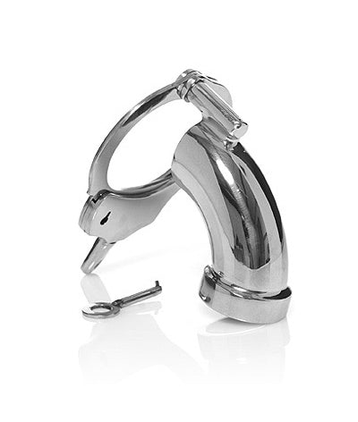 Black Label - The Cuff Chastity Cage - Met Handboei als Scrotumring-laced-up.nl