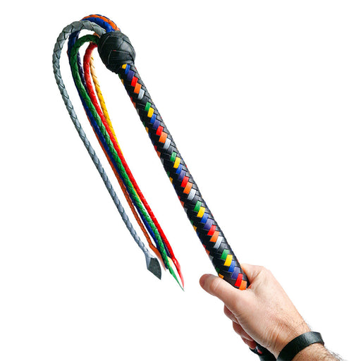 Black Label - Veelkleurige Gevlochten Lederen Flogger-Erotiekvoordeel.nl