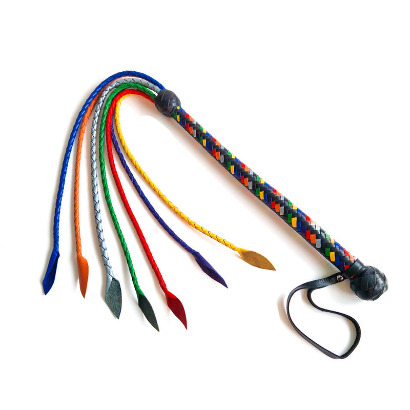 Black Label - Veelkleurige Gevlochten Lederen Flogger-Erotiekvoordeel.nl