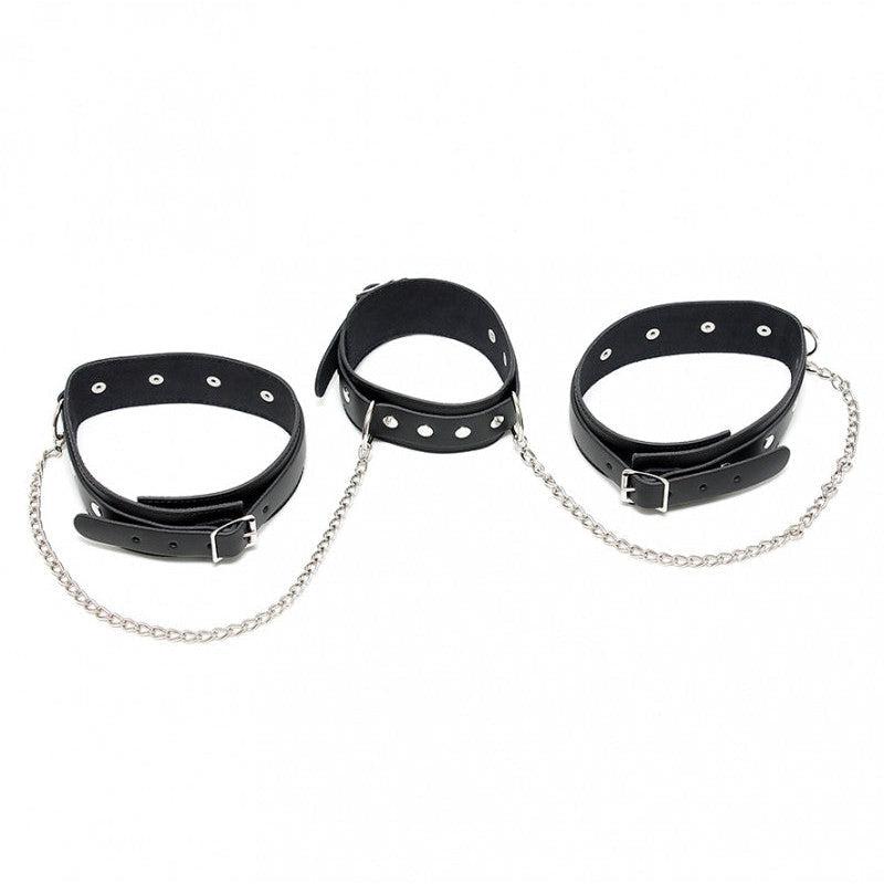 Rimba - Boeienset - Collar met Dijbeenboeien en Verbindingskettingen - Echt Leer - Zwart-Laced-up.nl