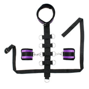 Rimba - Bondage collar Met Bondageriem Met Ringen En Losse Boeien - Zwart/Paars-Laced-up.nl