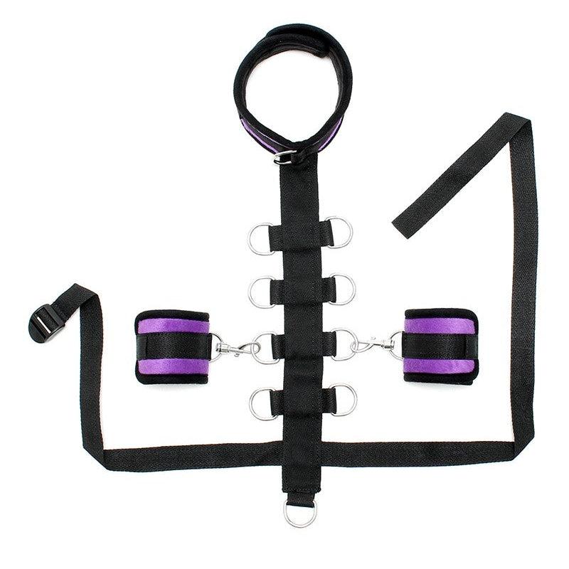 Rimba - Bondage collar Met Bondageriem Met Ringen En Losse Boeien - Zwart/Paars-Laced-up.nl