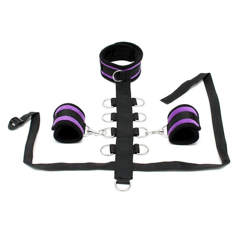 Rimba - Bondage collar Met Bondageriem Met Ringen En Losse Boeien - Zwart/Paars-Laced-up.nl