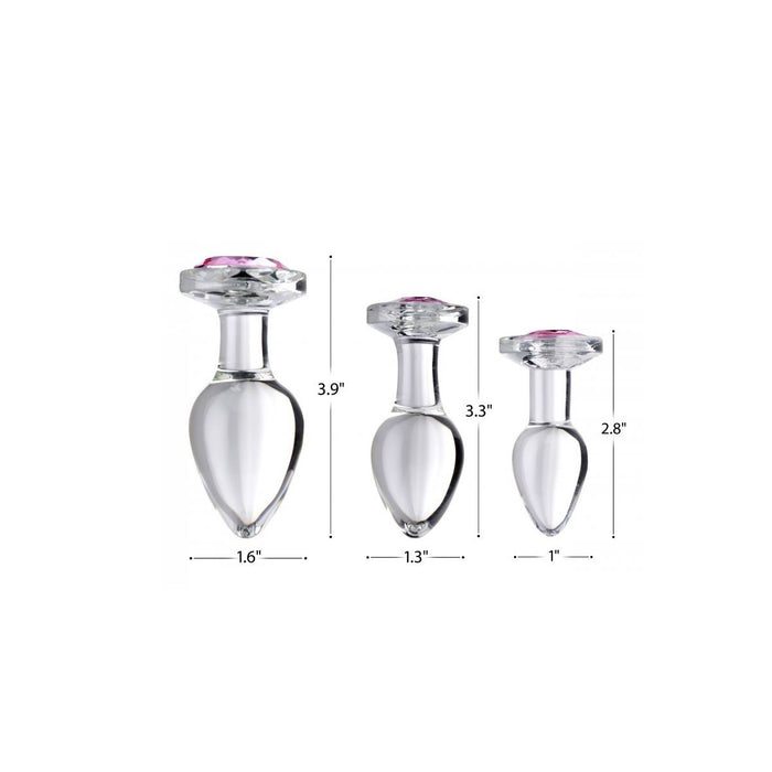 Booty Sparks - Pink Gem Glazen Buttplug Met Siersteen - Roze - Drie maten-Laced-up.nl