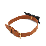 Bruin Leren collar Met Zwarte Strik En leiband-Laced-up.nl