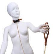 Bruin Leren collar Met Zwarte Strik En leiband-Laced-up.nl