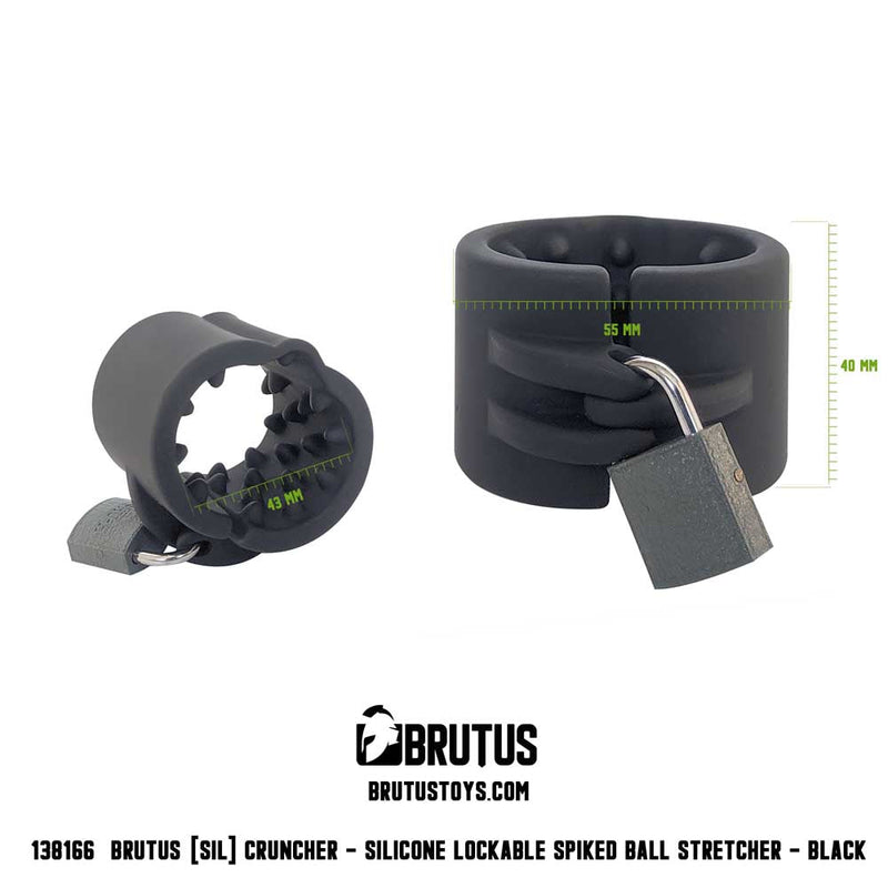 Brutus - Cruncher - Afsluitbare Siliconen Ball Stretcher - Met Spijkers - Silicone Lockable Spiked Ball Stretcher-Laced-up.nl