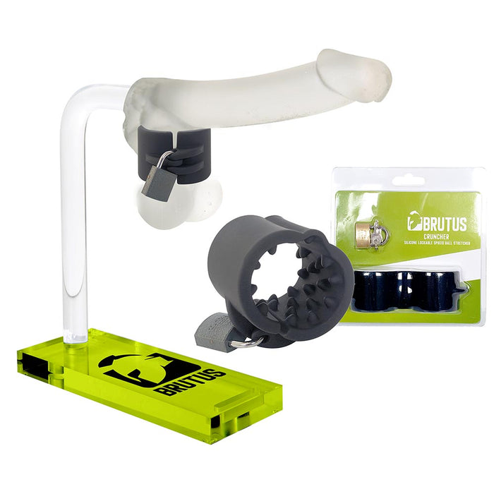 Brutus - Cruncher - Afsluitbare Siliconen Ball Stretcher - Met Spijkers - Silicone Lockable Spiked Ball Stretcher-Laced-up.nl