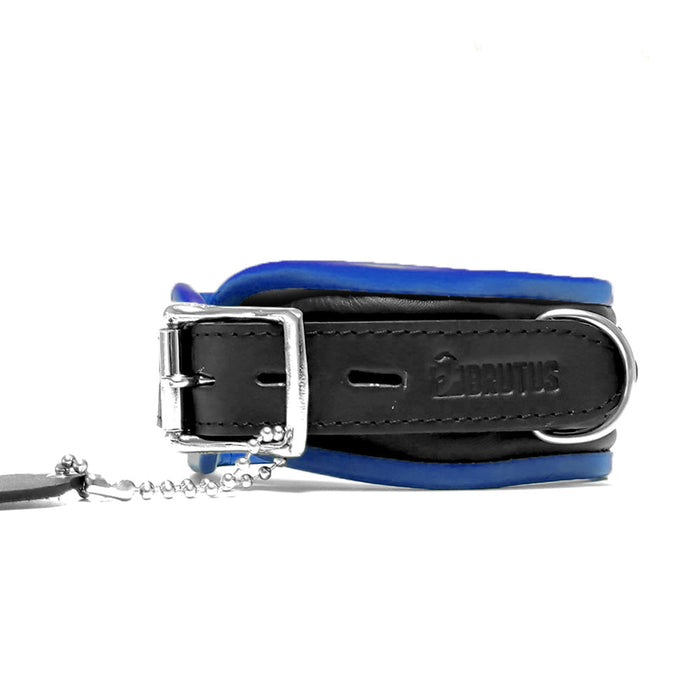 Brutus - Tuiglederen Zwart/Blauwe Afsluitbare Collar - Leather Collar Black Blue-Laced-up.nl