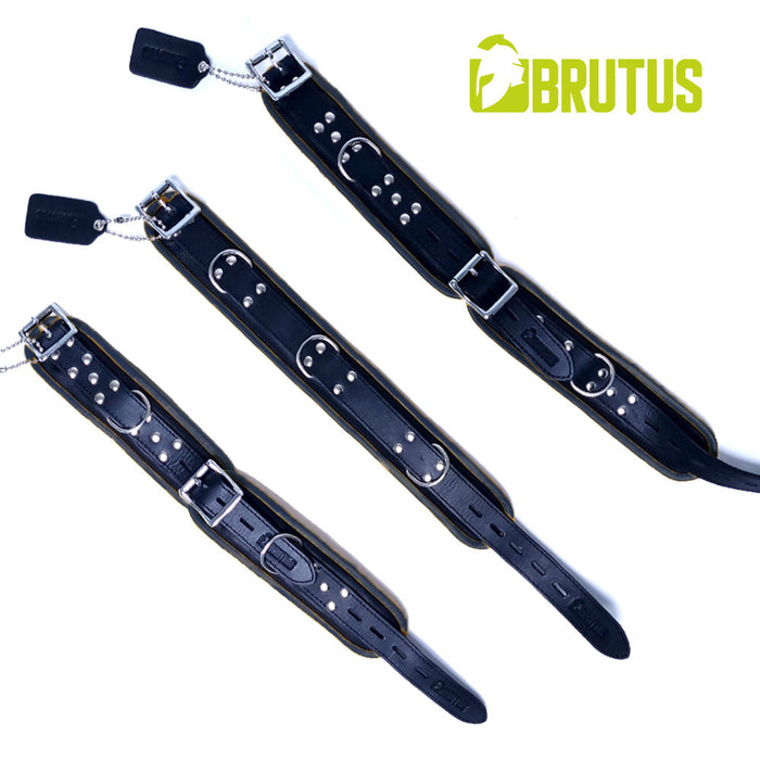 Brutus - Enkelboeien - Zwarte Leren Afsluitbare Enkelboeien - Leather Ankle Restraints Black/Black-Laced-up.nl