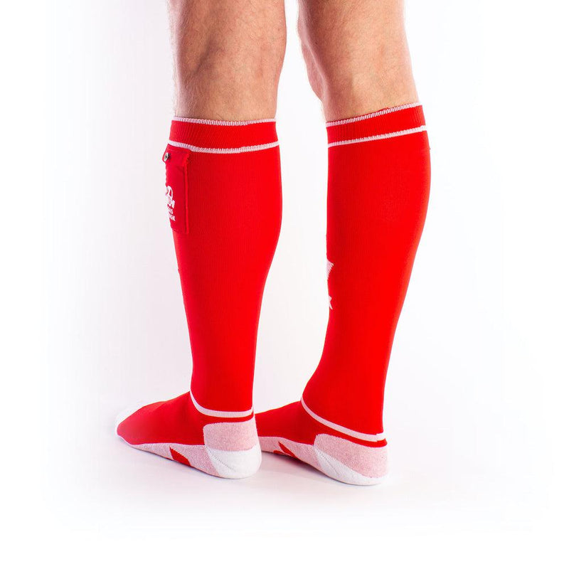 Brutus - Gas Mask Party Soccer Socks with Pocket - Red/White-Laced-up.nl