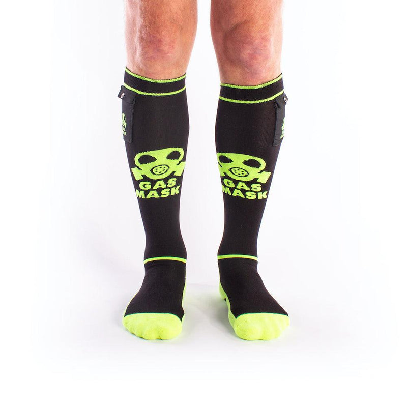 Brutus - Chaussettes de football « Gas Mask Party » avec poche - Noir/Néon - Laced-up.nl