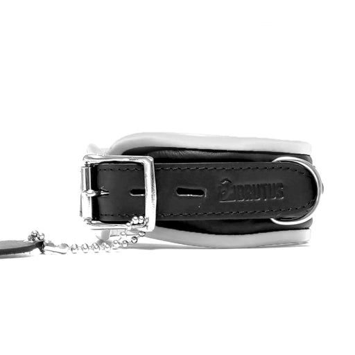 Brutus - Leather Lockable Collar - Black/White-Laced-up.nl