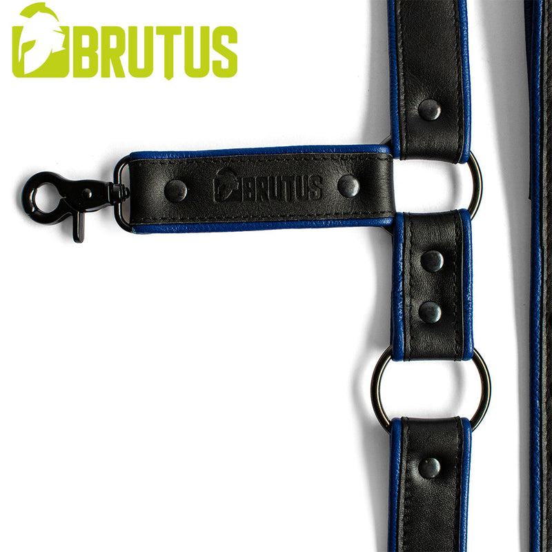 Brutus - Lederen Beenharnas - Verstelbaar- Zwart/Blauw-Erotiekvoordeel.nl