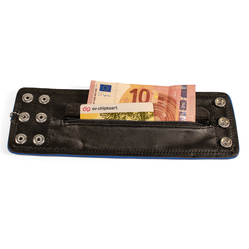 Brutus - Lederen Polsportemonnee met Rits - Zwart/Blauw-Erotiekvoordeel.nl