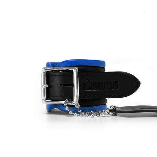 Brutus - Polsboeien - Leren Zwart Blauwe Handboeien - Afsluitbaar - Leather Wrist Restraints Black Blue-Laced-up.nl