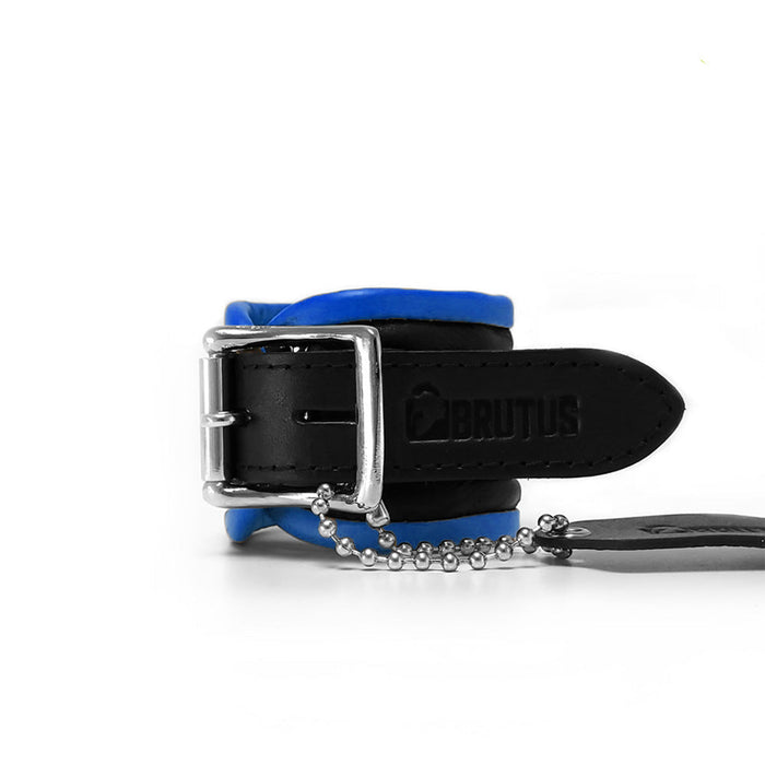 Brutus - Polsboeien - Leren Zwart Blauwe Handboeien - Afsluitbaar - Leather Wrist Restraints Black Blue-Laced-up.nl