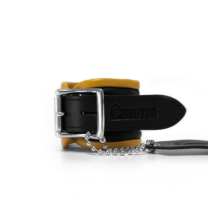 Brutus - Polsboeien - Lederen Handboeien - Afsluitbaar - Zwart/Geel-Erotiekvoordeel.nl
