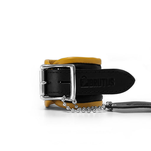 Brutus - Polsboeien - Lederen Zwart/Gele Handboeien - Afsluitbaar-Laced-up.nl