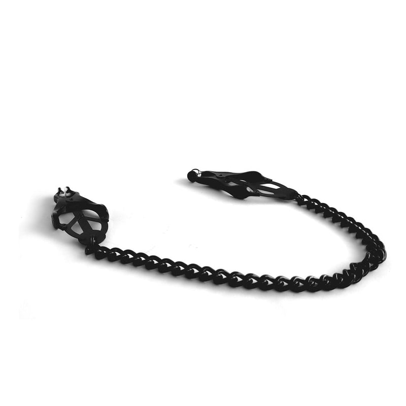 Brutus - Tepelklemmen - Japanse Clover Klemmen - Metalen Verstelbare Zwarte Clover Klemmen met Ketting-Laced-up.nl