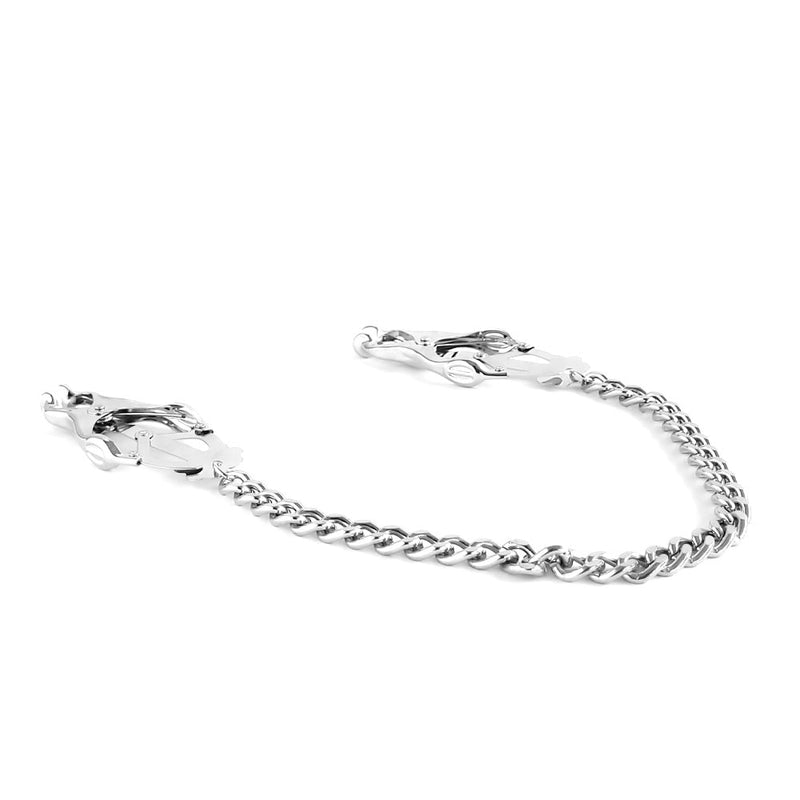 Brutus - Tepelklemmen - Zilverkleurige Metalen Japanse Clover Tepelklemmen met Ketting-Laced-up.nl