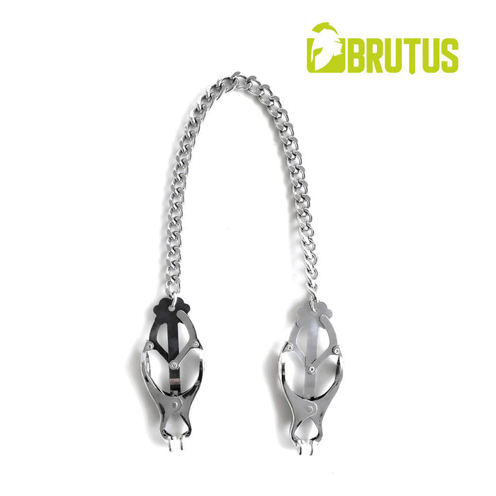 Brutus - Tepelklemmen - Zilverkleurige Metalen Japanse Clover Tepelklemmen met Ketting-Laced-up.nl
